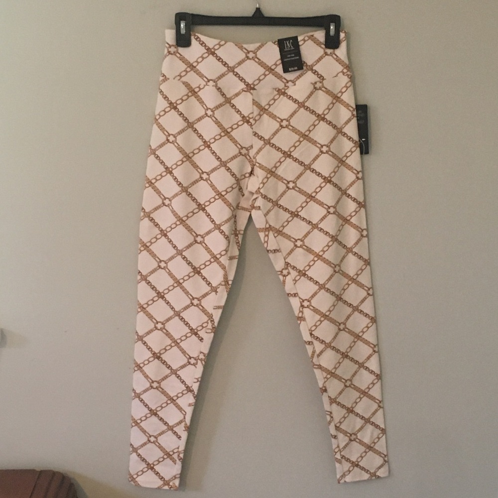 NWT White Leggings with Gold Chain Design